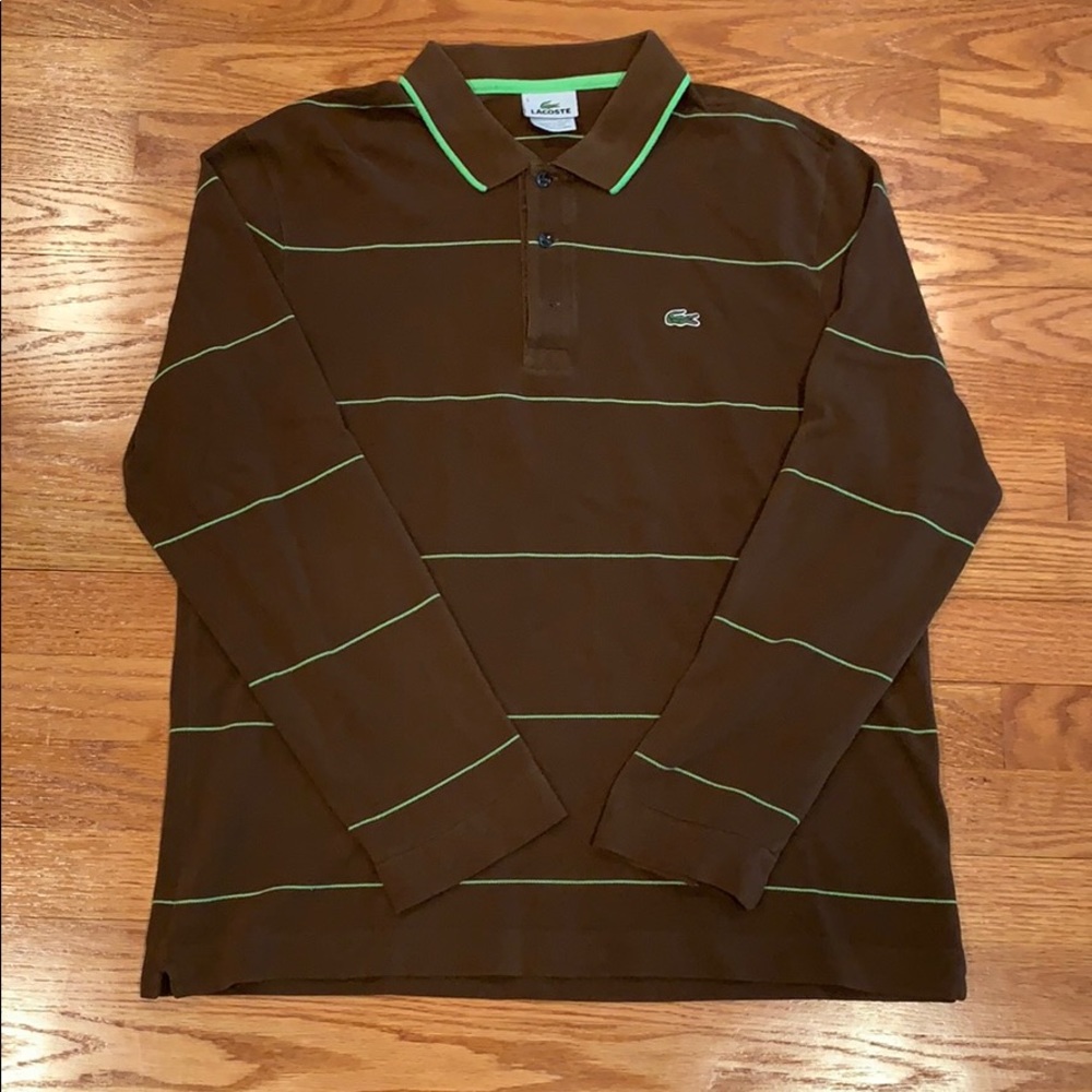 Lacoste Long Sleeve Brown & Green Polo Shirt